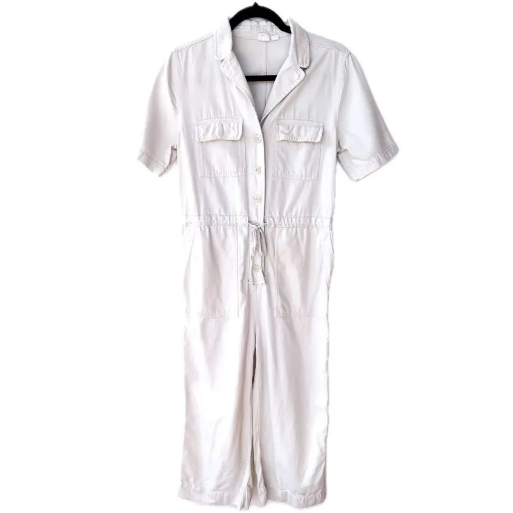 GAP Short Sleeve Carl Stone Gray Cotton Lyocell Utility Jumpsuit Size 0